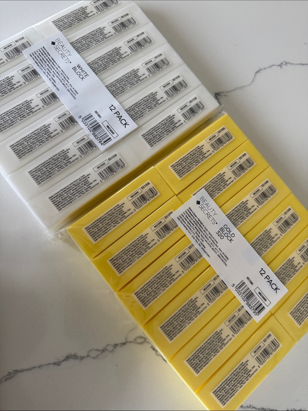 Beauty Secrets White & Yellow 4 sided nail buffers 12 pack of each new in pack